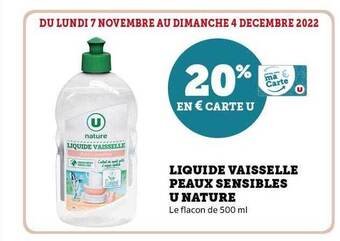 Hyper U Liquide vaisselle peaux sensibles u nature offre