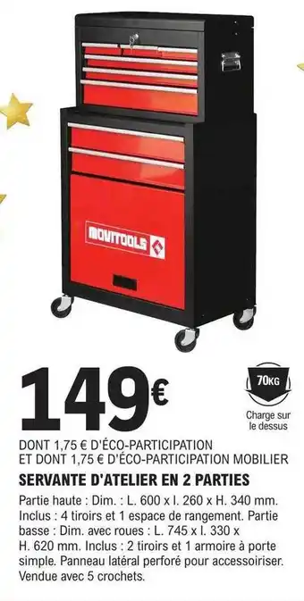 E.Leclerc Brico Servante d'atelier en 2 parties movitools offre