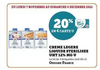 Hyper U Crème légère liquide stérilisée uht 12% mg u offre
