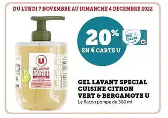 Hyper U Gel lavant spécial cuisine citron vert & bergamote u offre