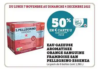 Hyper U Eau gazeuse aromatisée orange sanguine framboise san pellegrino essenza offre