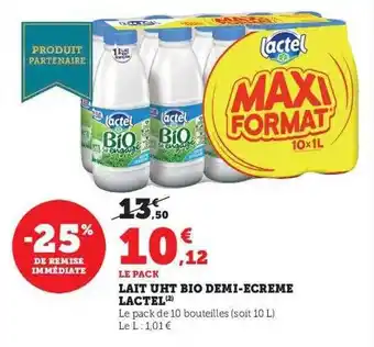 Hyper U Lait uht bio demi-écrémé lactel offre