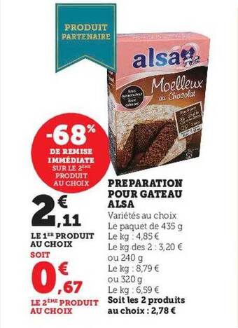 Hyper U Préparation pour gâteau alsa offre