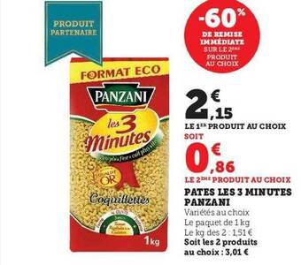 Hyper U Pâtes les 3 minutes panzani offre