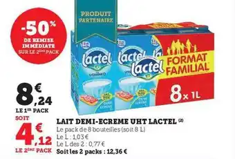 Hyper U Lait demi-écrémé uht lactel offre