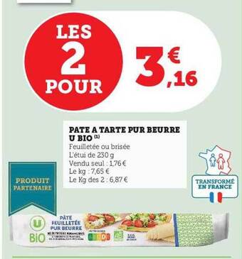 Hyper U Pâte à tarte pur beurre u bio offre