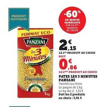 Hyper U Pâtes les 3 minutes panzani offre
