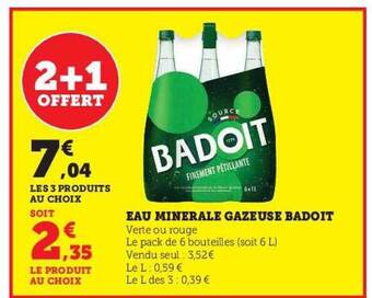 Hyper U Eau minérale gazeuse badoit offre
