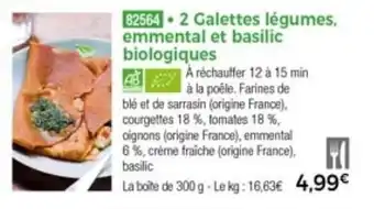 Thiriet 2 Galettes légumes. emmental et basilic biologiques offre