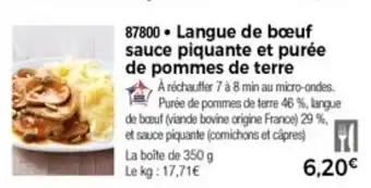 Thiriet Langue de bœuf sauce piquante et purée de pommes de terre offre