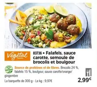 Falafels, sauce carotte, semoule de brocolis et boulgour