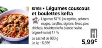 Thiriet Légumes Couscous Et Boulettes Kefta offre