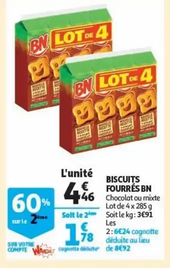 Auchan Supermarché Biscuits fourrès bn offre