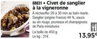 Thiriet Civet De Sanglier à La Vigneronne offre