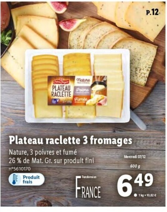 Promo Plateau Raclette 3 Fromages chez Lidl