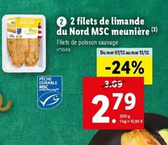Lidl 2 Filets de Limande du Nord MSC Meunière offre