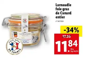 Lidl Larnaudie Foie Gras de Canard Entier offre