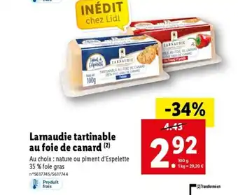 Lidl Larnaudie Tartinable au Foie de Canard offre