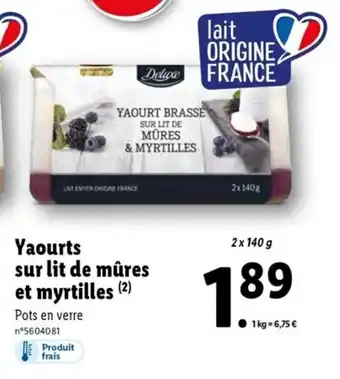Lidl Yaourts Sur Lit de Mûres et Myrtilles offre