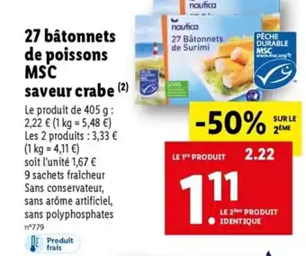Lidl 27 Bâtonnets de Poissons MSC Saveur Crabe offre