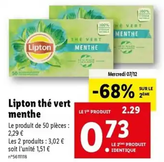 Lidl Lipton Thé Vert Menthe offre