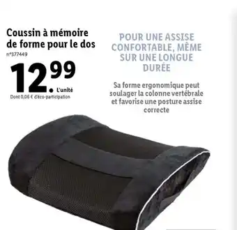 Lidl Coussin à Mémoire de Forme Pour le Dos offre