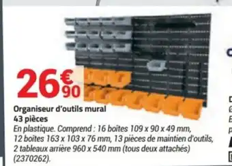Bricorama Organiseur d'Outils Mural 43 Pièces offre