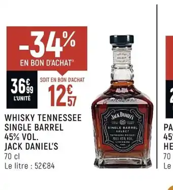 Whisky tennessee Single Barrel 45%vol Jack Daniels 70cl