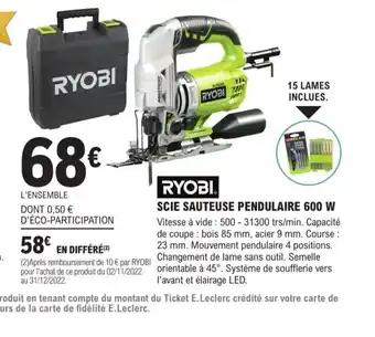 E.Leclerc Brico Ryobi Scie Sauteuse Pendulaire 600w offre
