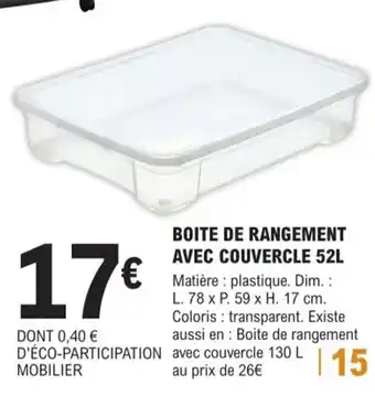 E.Leclerc Brico Boite de Rangement Avec Couvercle 52L offre