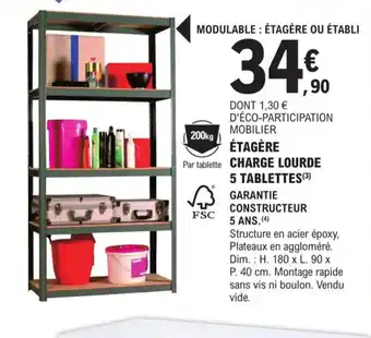 E.Leclerc Brico Étagère Charge Lourde 5 Tablettes offre