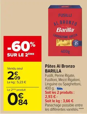 Carrefour Market Barilla pâtes al bronzo offre