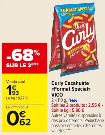 Carrefour Market Vico curly cacahuète format spécial offre
