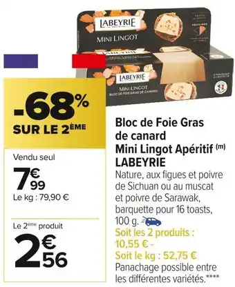 Carrefour Market Labeyrie bloc de foie gras de canard mini lingot apéritif offre