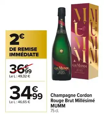 Carrefour Market Mumm champagne rouge brut millésimé offre