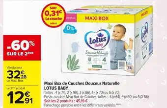 Carrefour Market Lotus baby maxi box de couches douceur naturelle offre