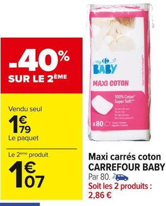 Carrefour Market Carrefour baby maxi carrés coton offre