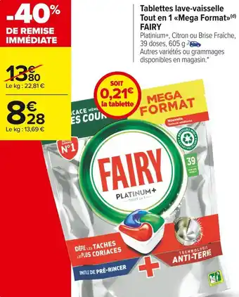 Carrefour Market Fairy tablettes lave-vaisselle tout en 1 mega format offre