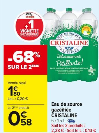 Carrefour Market Cristaline eau de source gazéifiée offre