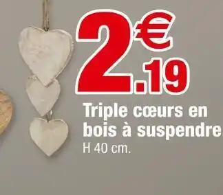 Bazarland Triple cœurs en bois à suspendre offre