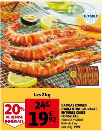 Auchan Gambas rouges d'argentine sauvages entières crues congelées offre