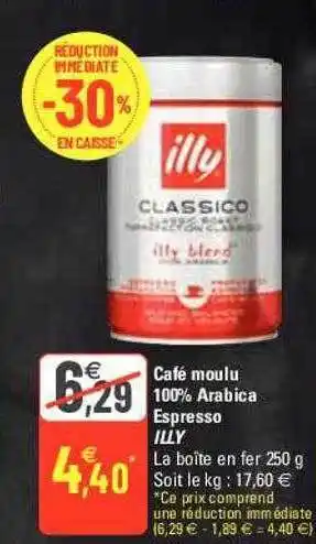 G20 Café moulu 100% arabica espresso illy offre