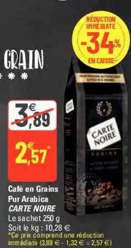 Café en grains pur arabica carte noire