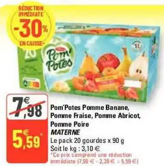Pom'potes pomme banane, pomme fraise, pomme abricot, pomme poire materne