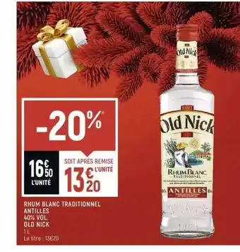 Spar Rhum blanc traditionnel antilles 40% vol old nick offre