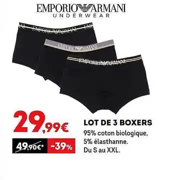 Sport 2000 Lot de 3 boxers emporio armani underwear offre
