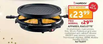 Trafic Appareil raclette offre