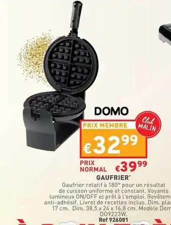 Trafic Gaufrier domo offre