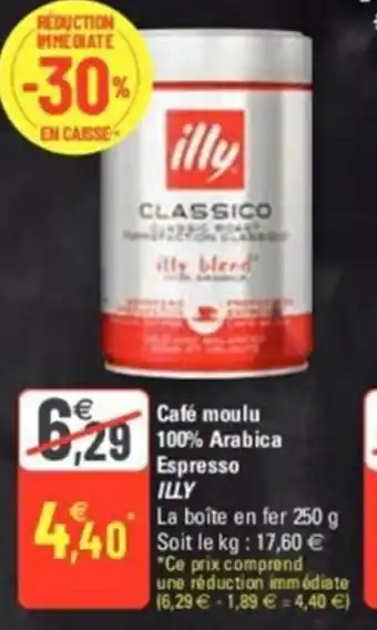 G20 Cafe Moulu 100% Arabica Espresso Illy offre