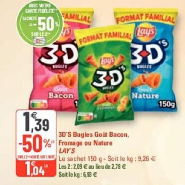 Promo 3D's Bugles Gout Bacon Fromage Ou Nature Lay's chez G20